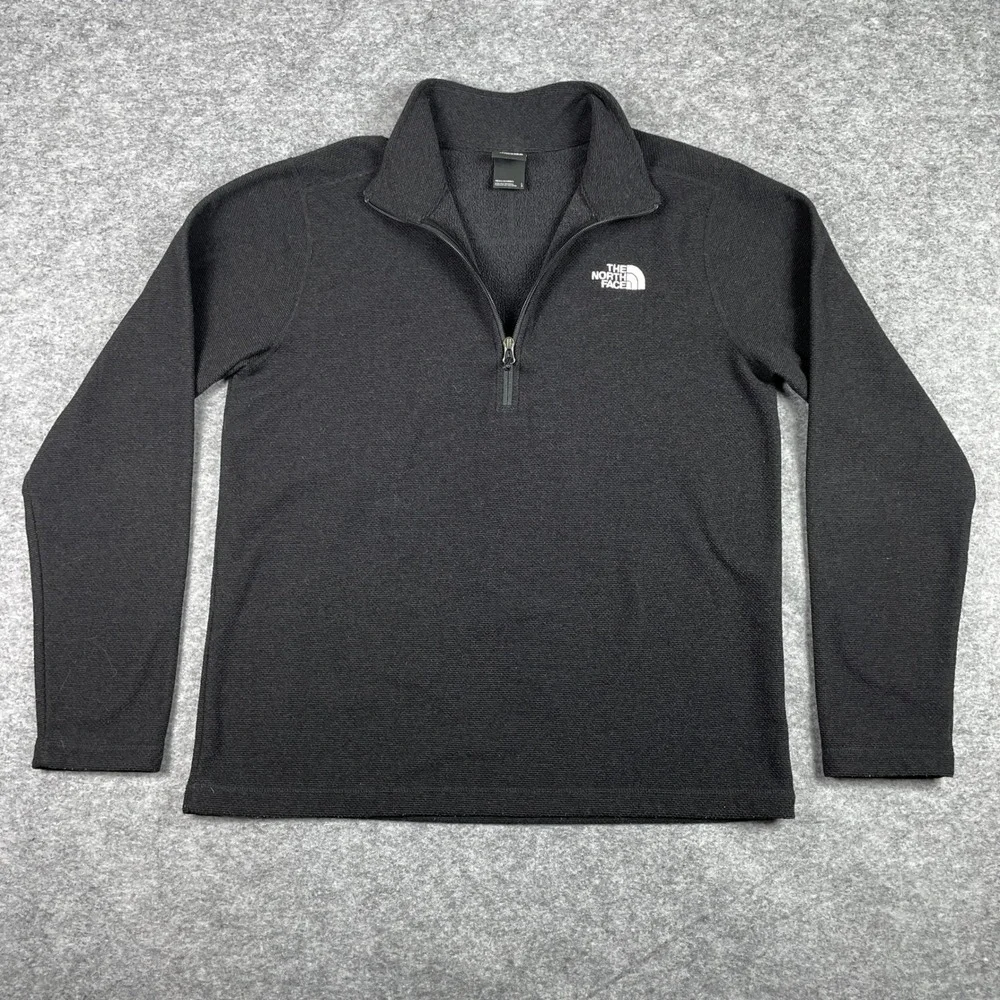 The North Face Fleece Sweater Mens L Black 1/4 Zip Textured Mid Layer Pullover